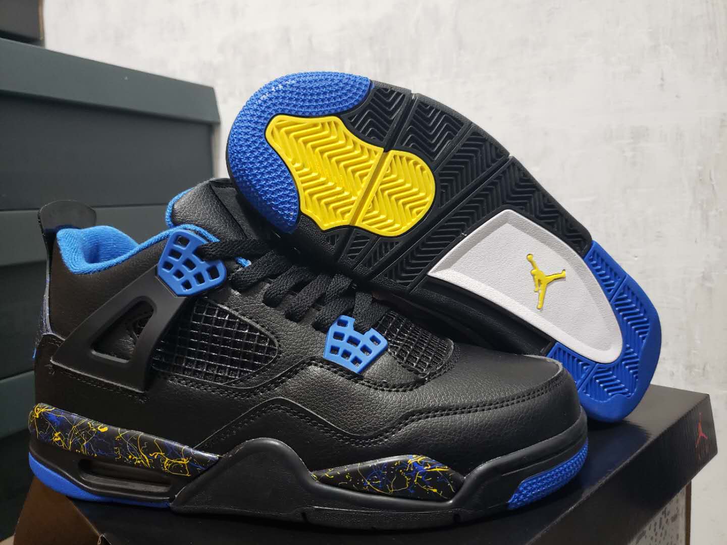 2019 Men Jordan 4 Retro Black Blue Shoes